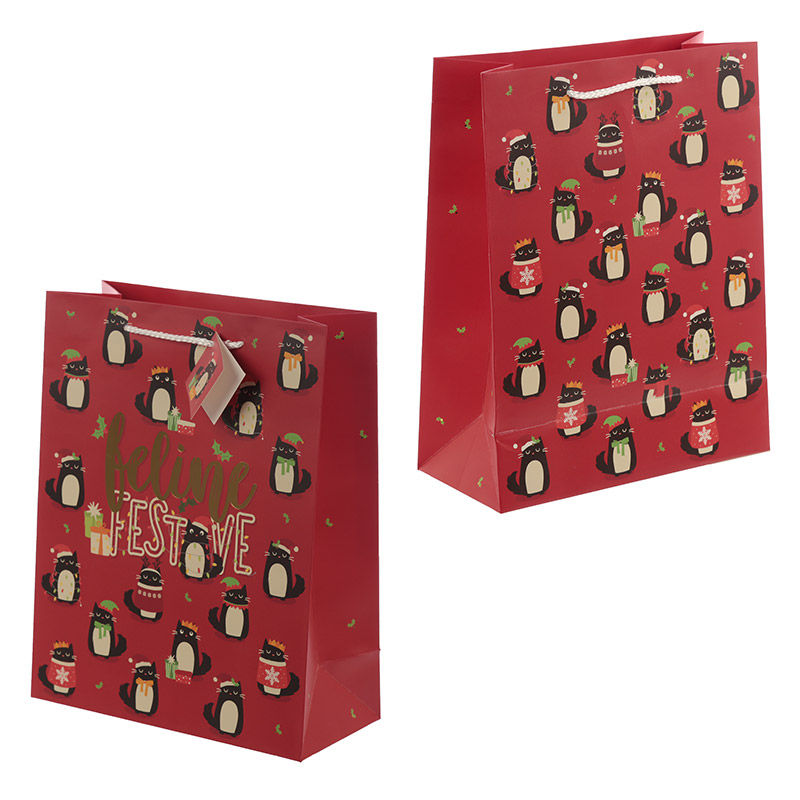 Feline Fine Christmas Cat Design Large Gift Bag Novelty Gift