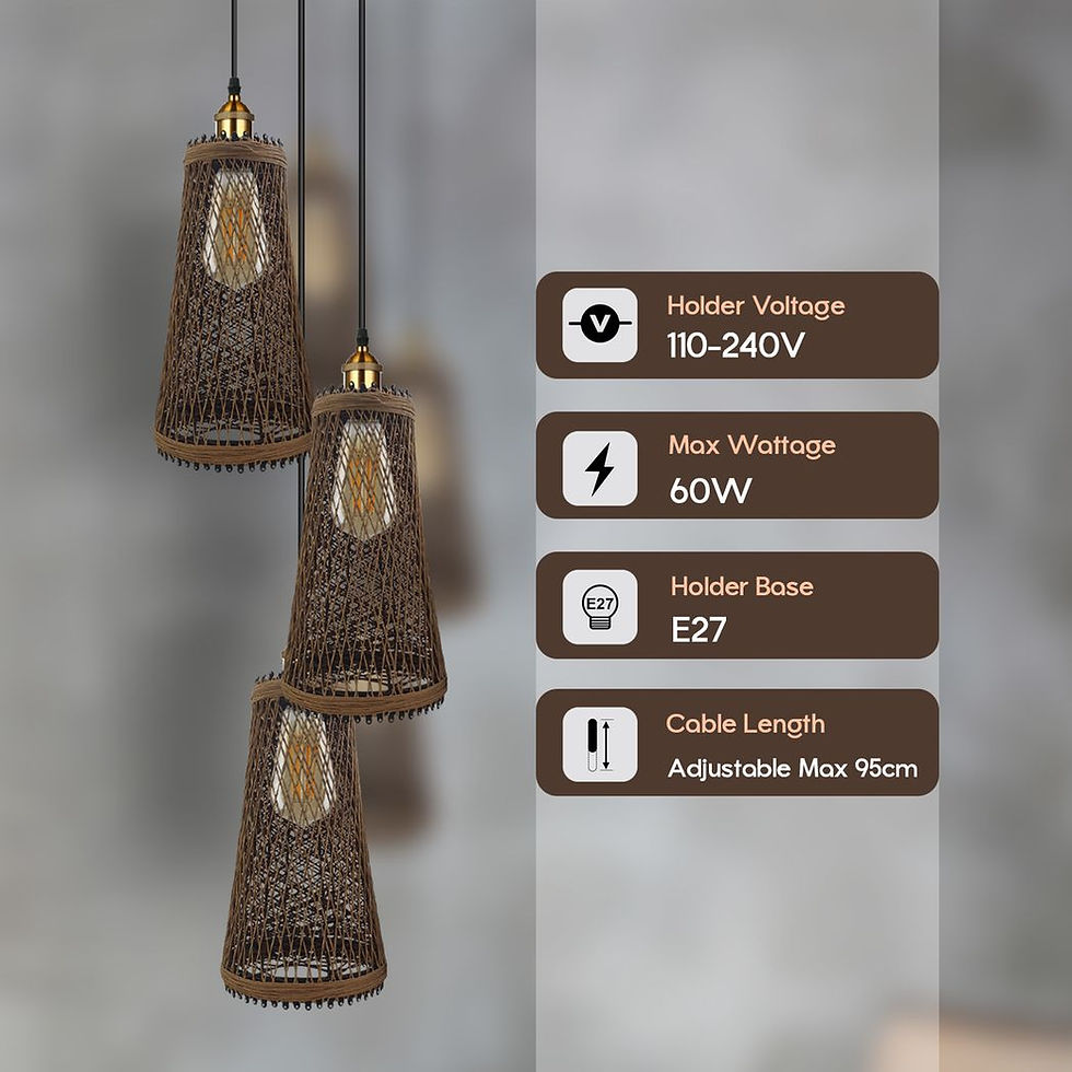 Thumbnail: 3-Head Natural Wicker Basket Style Ceiling Pendant Light Retro Industrial Rattan