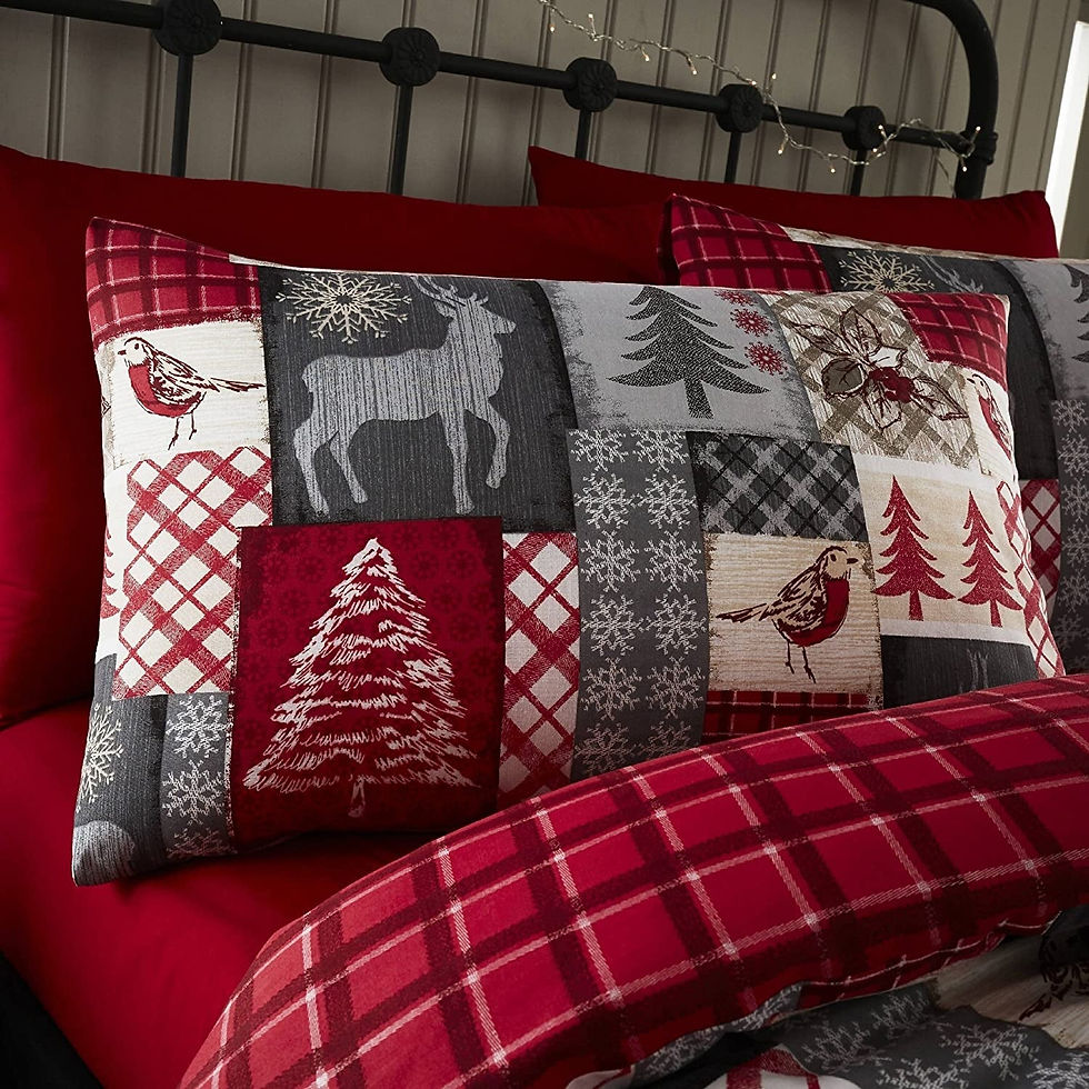 Thumbnail: Happy Linen Co Christmas Patchwork Red King Reversible Duvet Cover Bedding Set