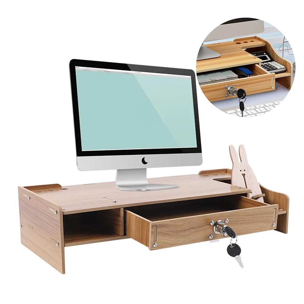 Thumbnail: Wooden Desk Organizer W/ Drawer File Storage Desk Monitor Riser Computer Stand