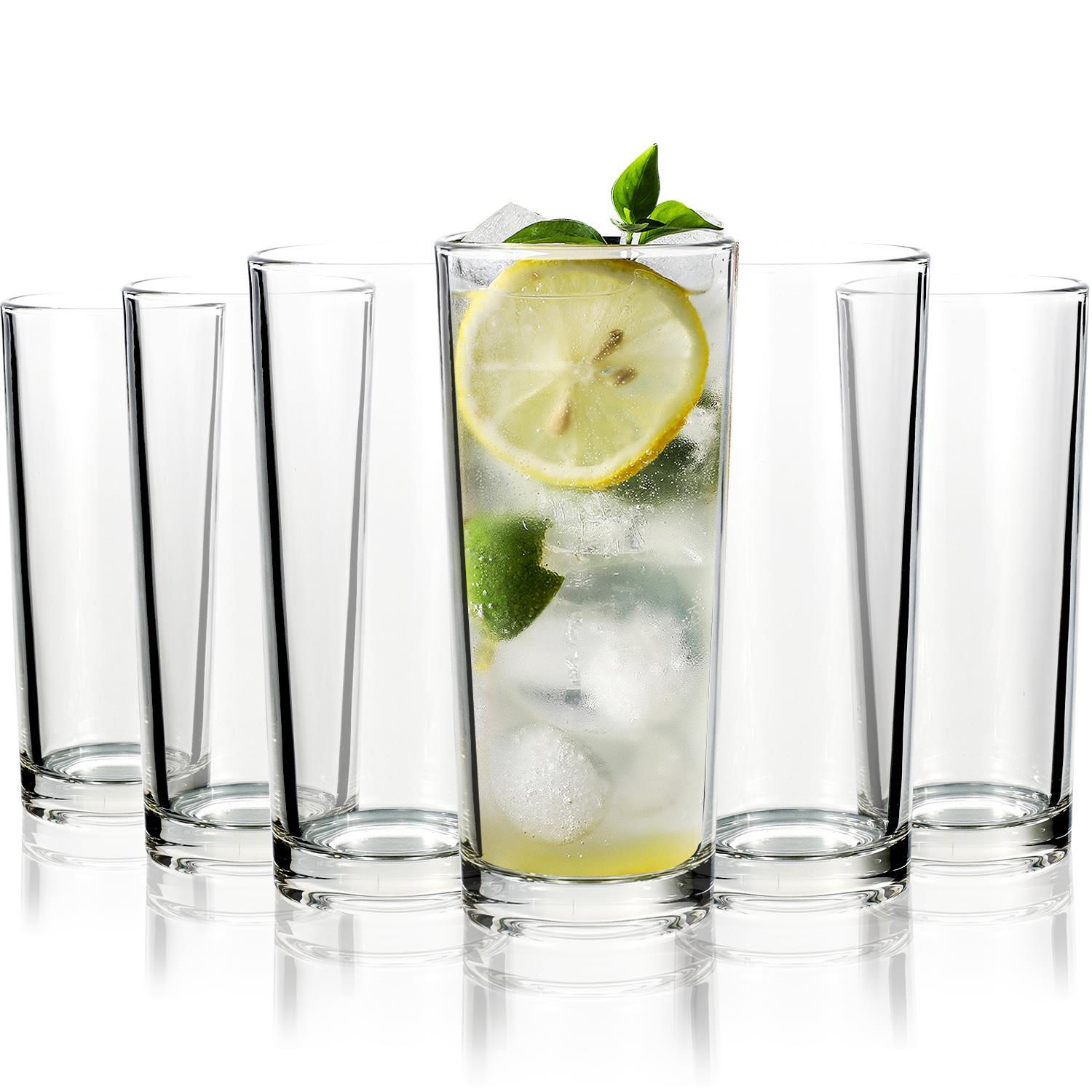 Set of 6 Traditional Highball Glasses - 250ml (8.8oz) for Drinks Mixer Juice Bee