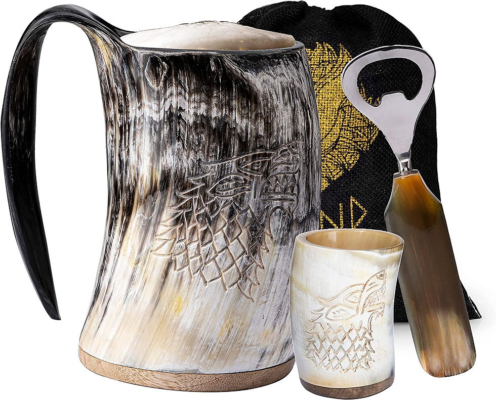 Thumbnail: Premium Viking Natural Drinking Horn Mug Authentic Food Grade with Short Glass a
