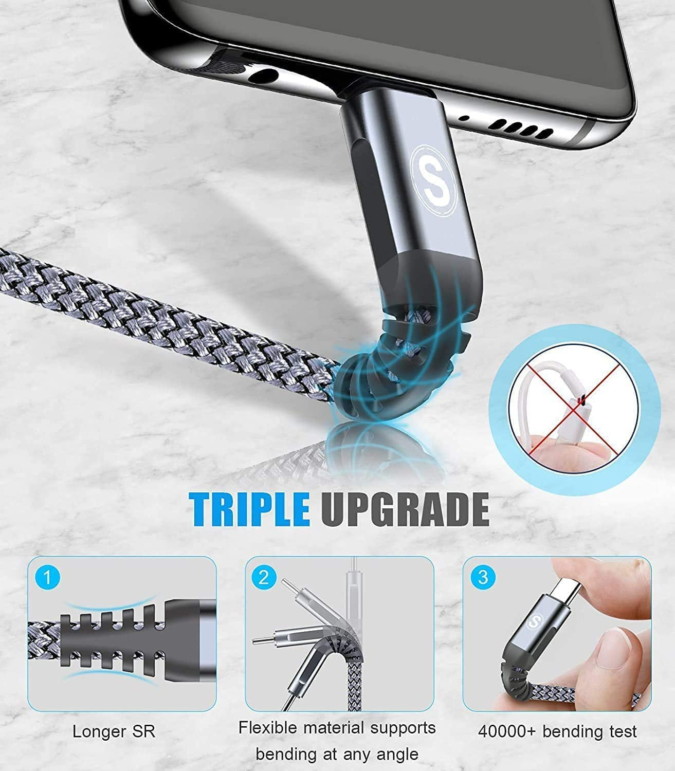 2-Pack 2M USB C Cable 3.1A Fast Charger Cable Braided Compatible for Samsung Gal