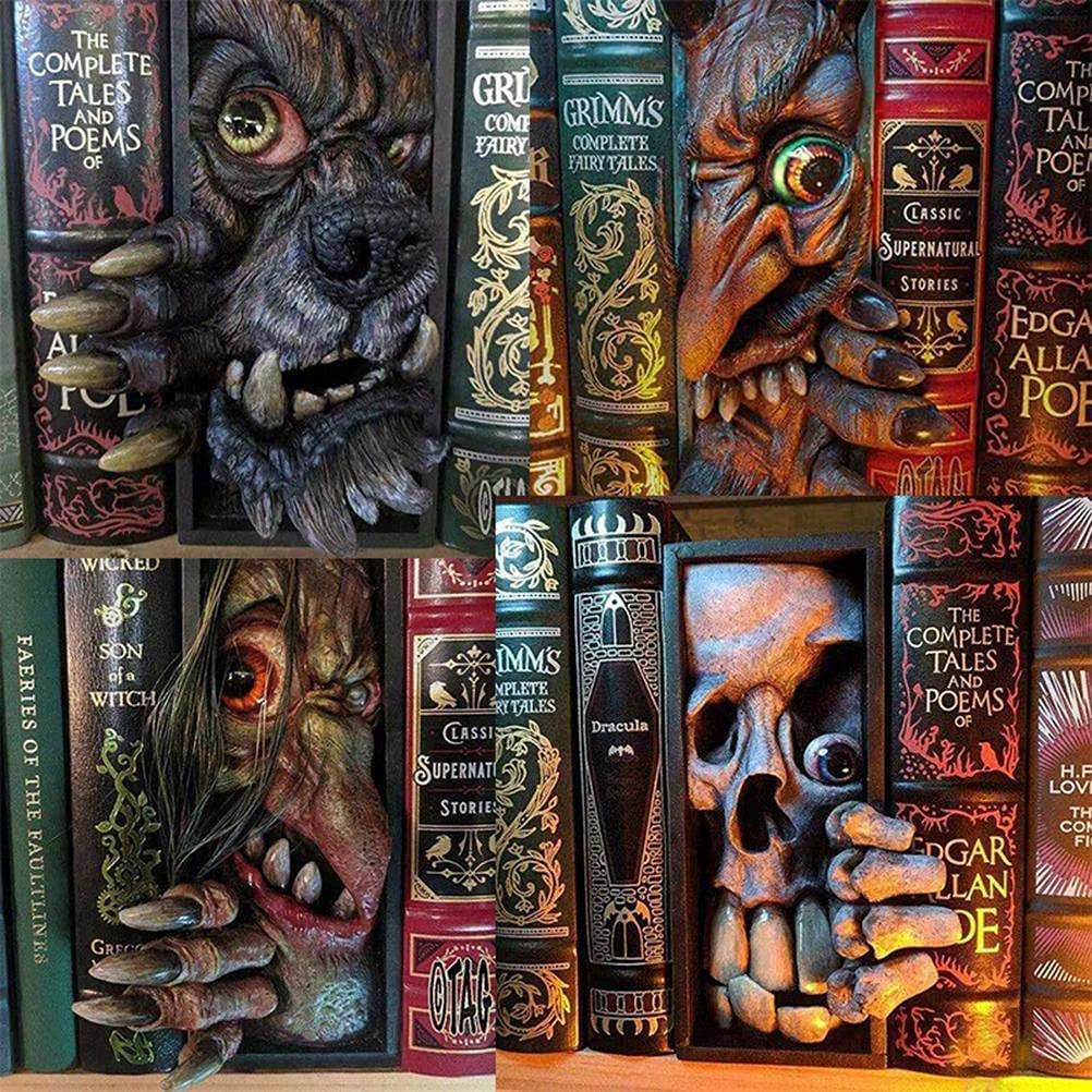 Bookends Decor Human Face Resin Bookend Sculpture Bookshelf Decor Bookstand Wood
