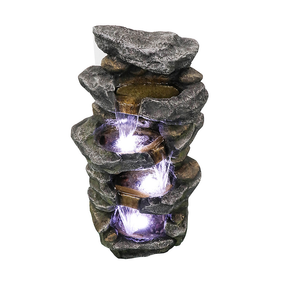 Thumbnail: 40inches High Stacked Simulated Rock Water Fountain with LED Lights
