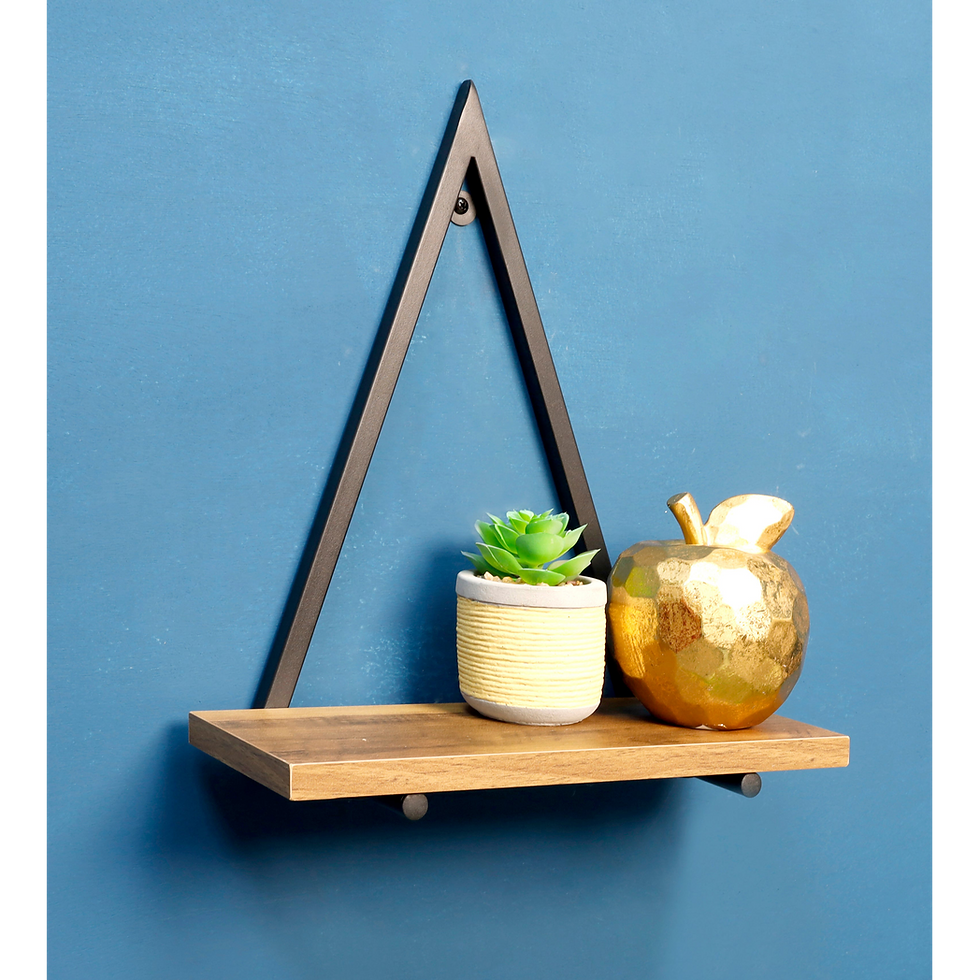 Thumbnail: 1 Tier Dark OAK Triangle Wall Shelf with Black Metal Frame