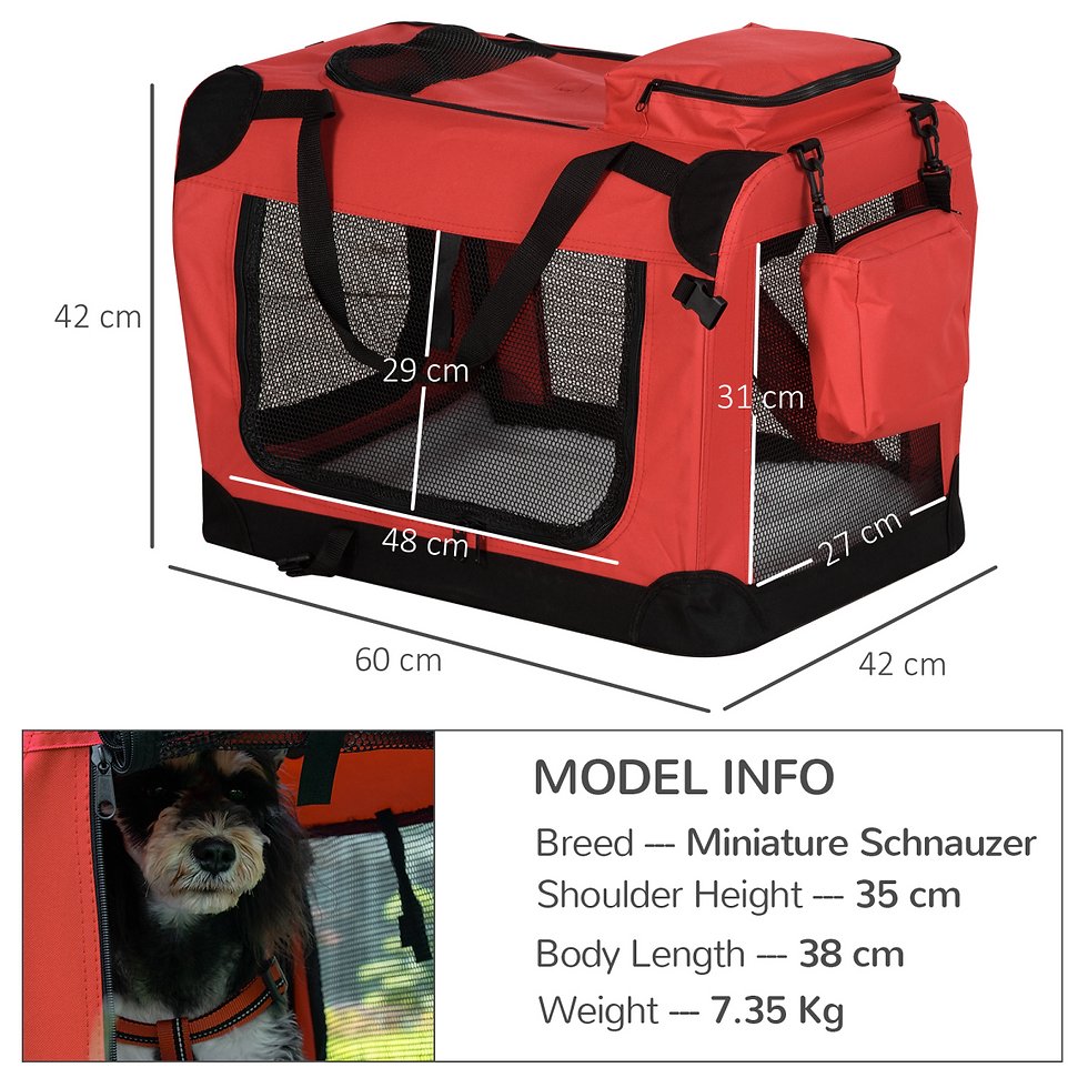 Thumbnail: Folding Pet Carrier Bag Soft Portable Cat Travel Cage, 60x42x42 cm, Red