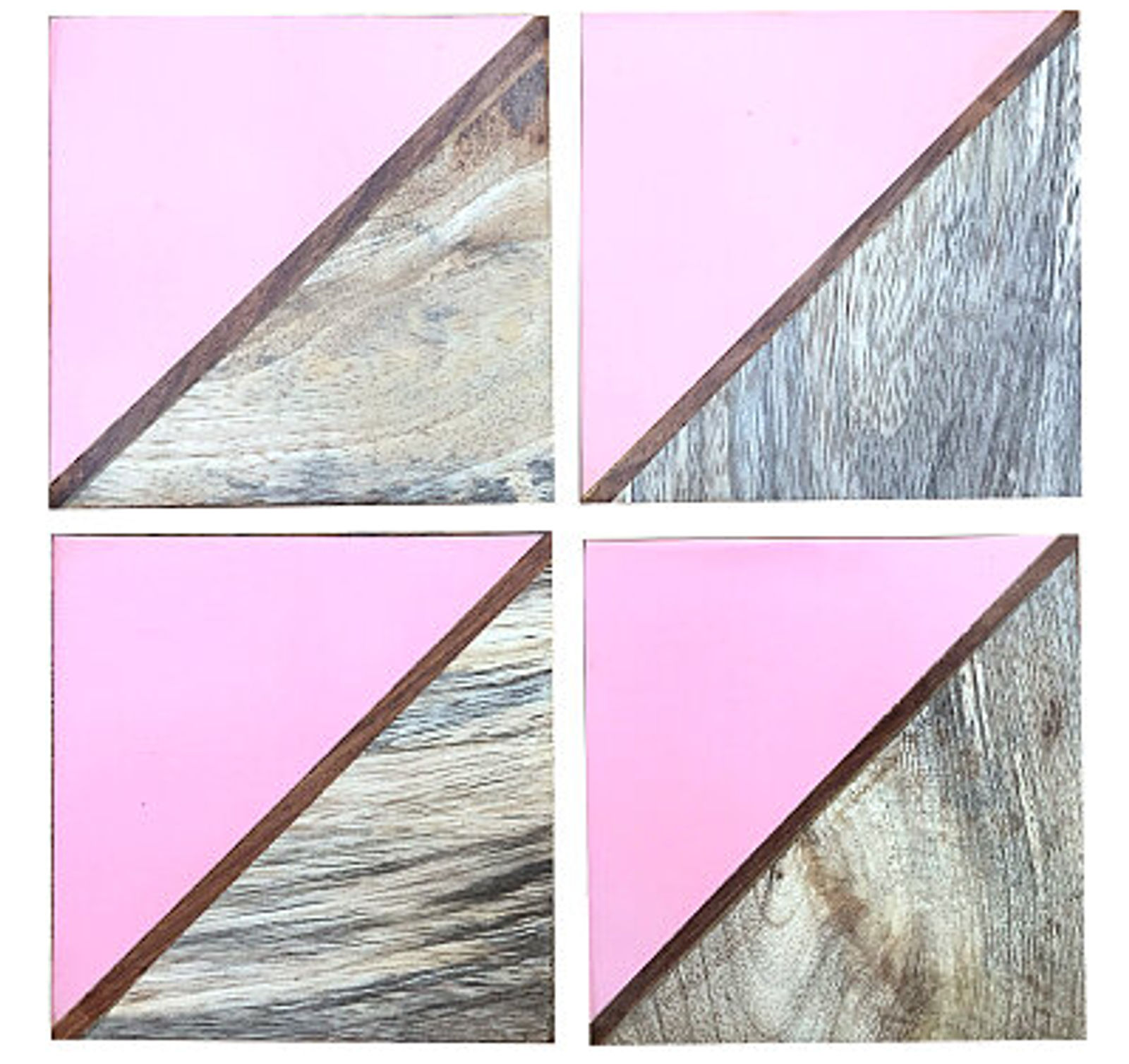 Pack of 4 Square Two Toned Wooden Coasters - Pink Shipping furniture UK
