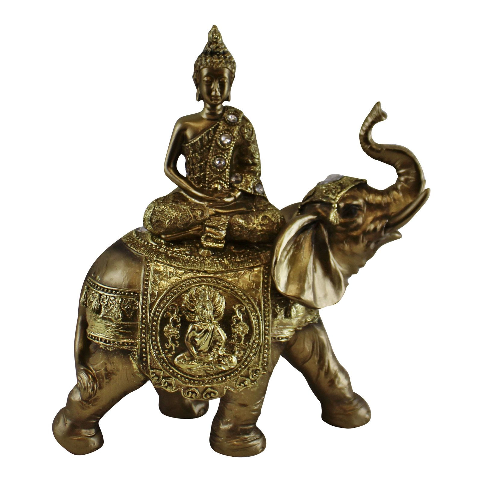 Large Jewelled Buddha On Elephant Ornament, 24cm Shipping furniture UK