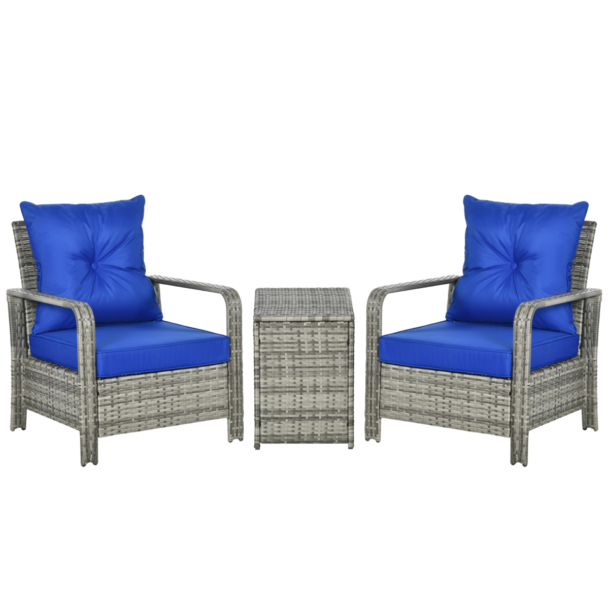 3 Piece PE Rattan Garden Sofa Set with 2 Chairs & Storage Table Mixed Grey