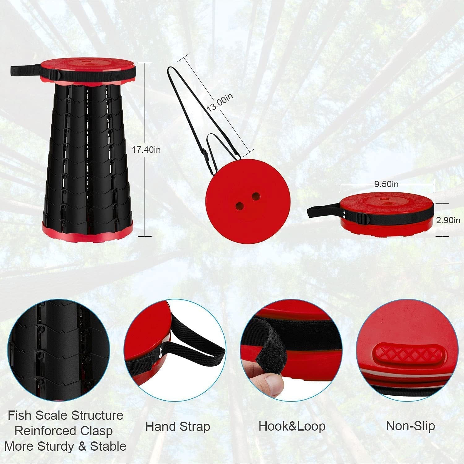 Portable Folding Stool: The Ultimate Red Telescoping Seat with 330 lb Capacity