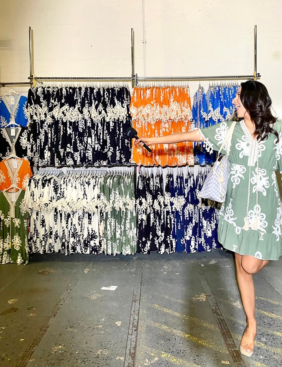Thumbnail: Printed V-Neck Short Sleeve Midi Dress with Tassel Detail