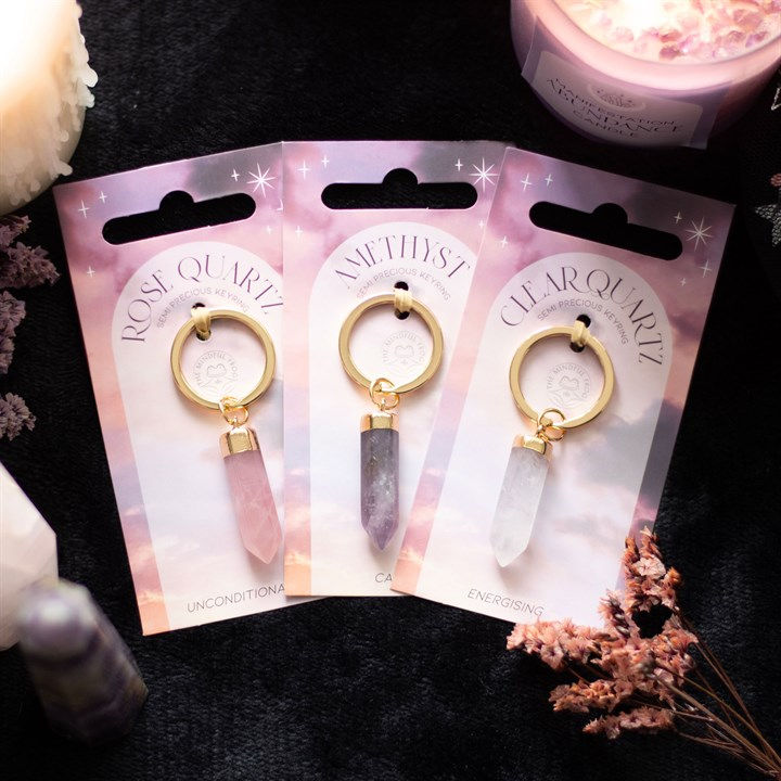 Thumbnail: Rose Quartz Semi Precious Crystal Keyring