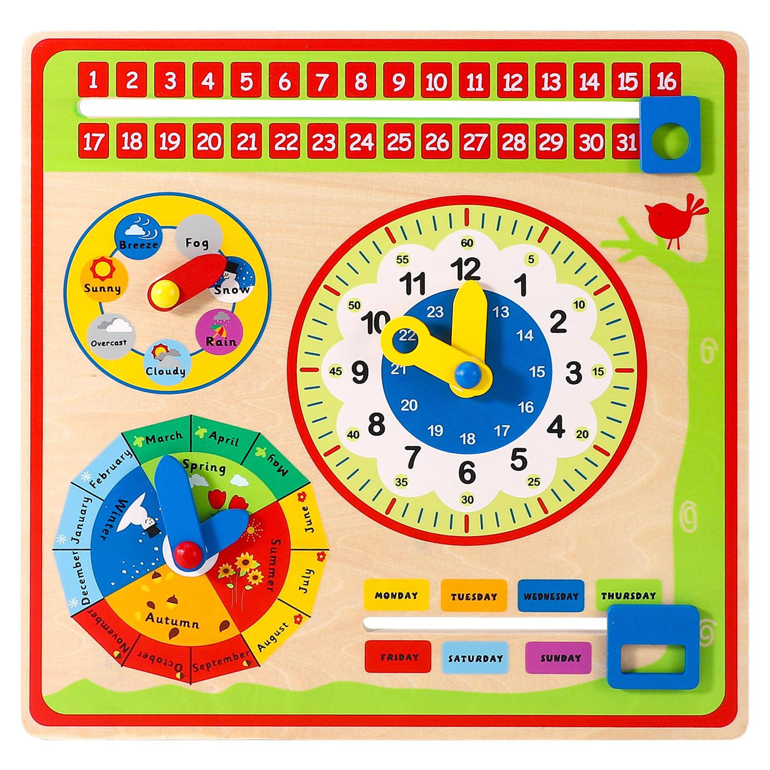 Magnetic Wooden Calendar Weather Board Wall Mount for Kids 3 year old up