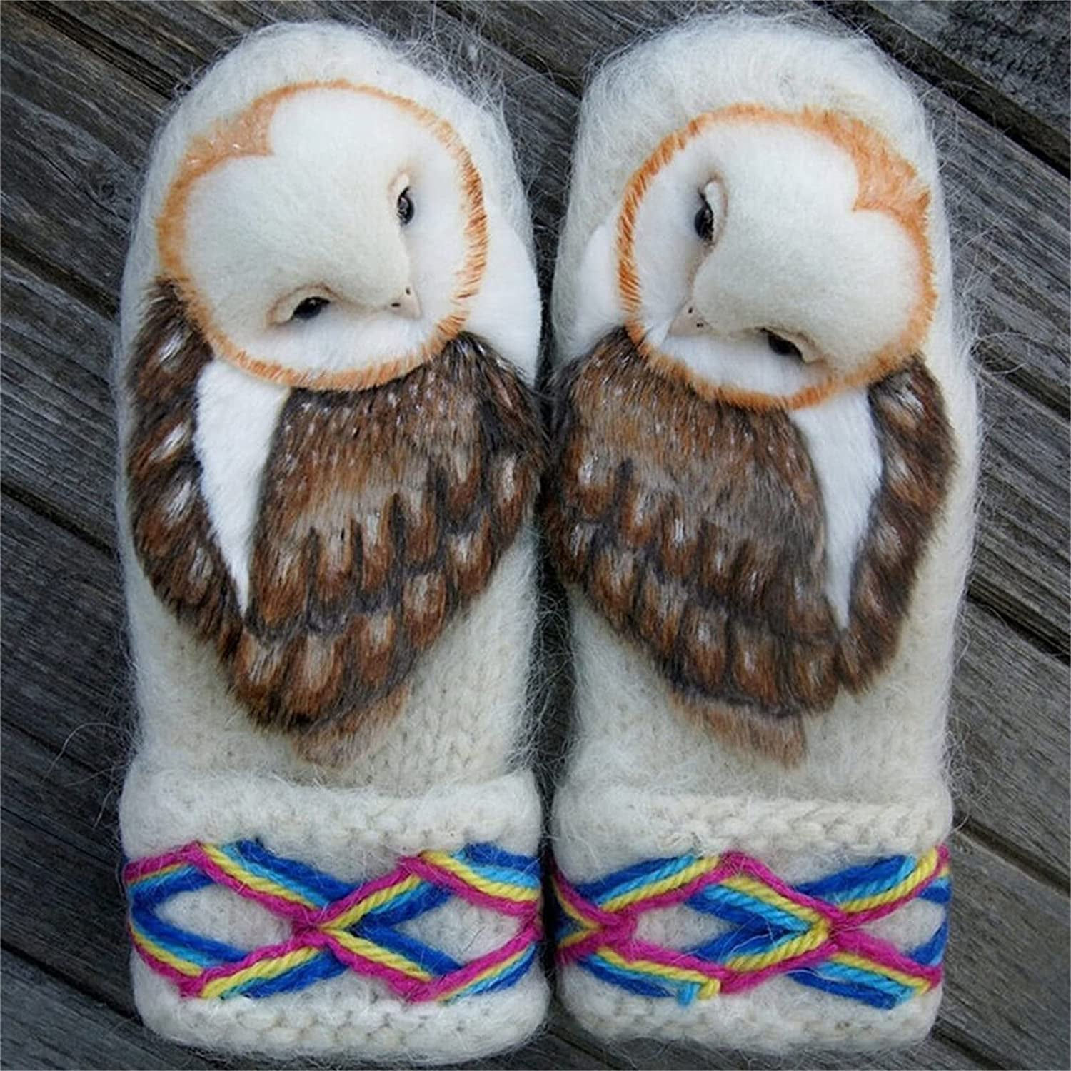 Hand Knitted Nordic Mittens with Owls,Women's Hand Woven Wool Nordic Owl Gloves