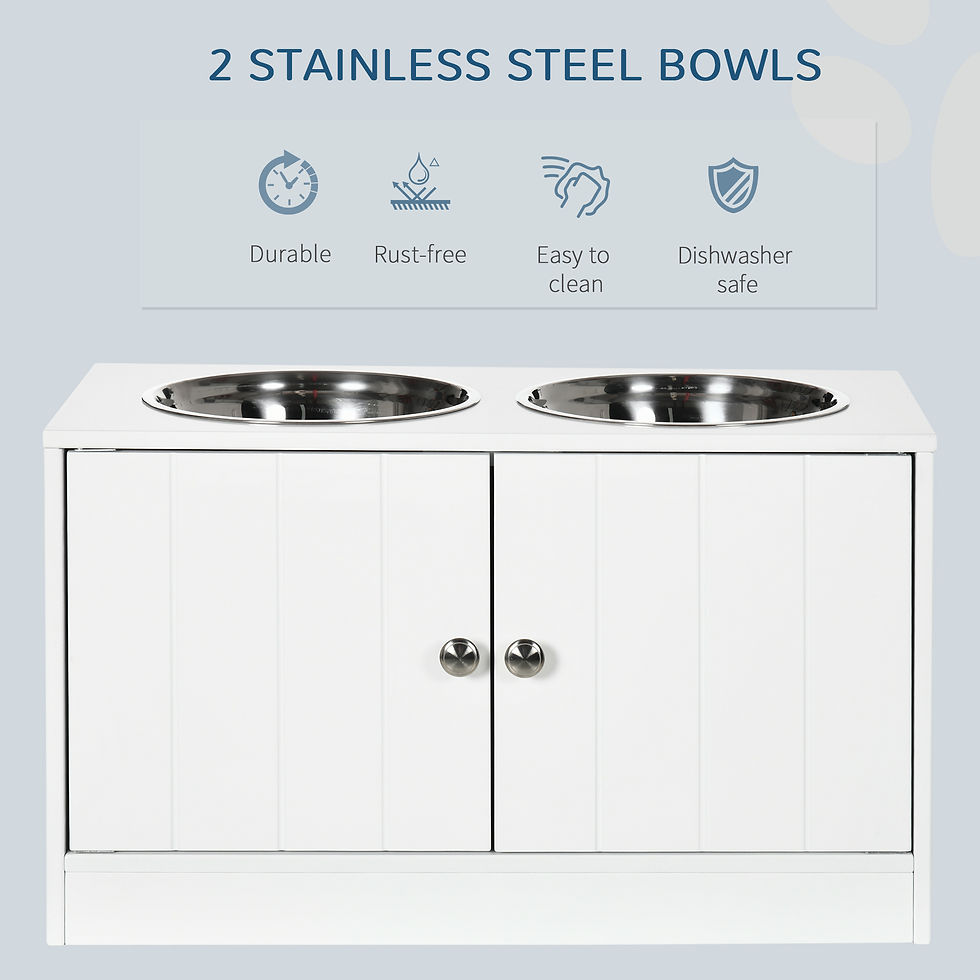 Thumbnail: Raised Dog Bowls for Large Dogs Feeding Station Stand, Storage - White Pawhut