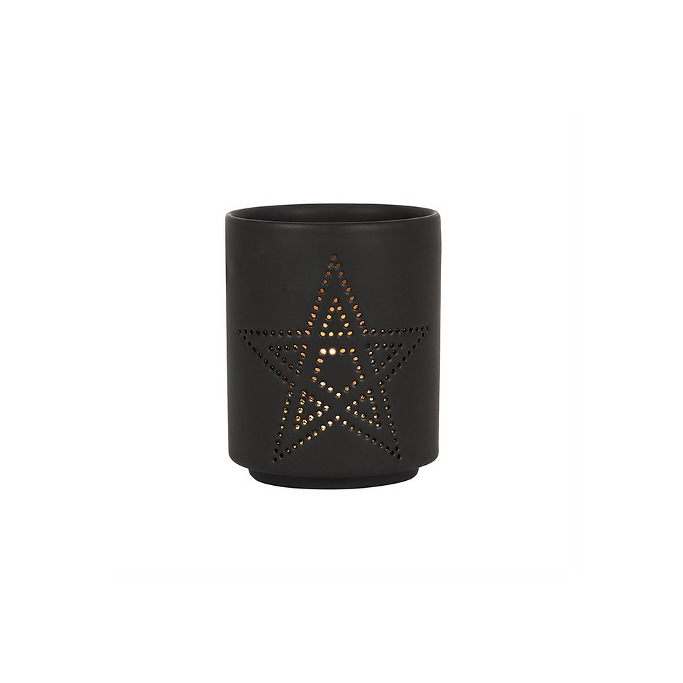Thumbnail: Small Black Pentagram Cut Out Tealight Holder
