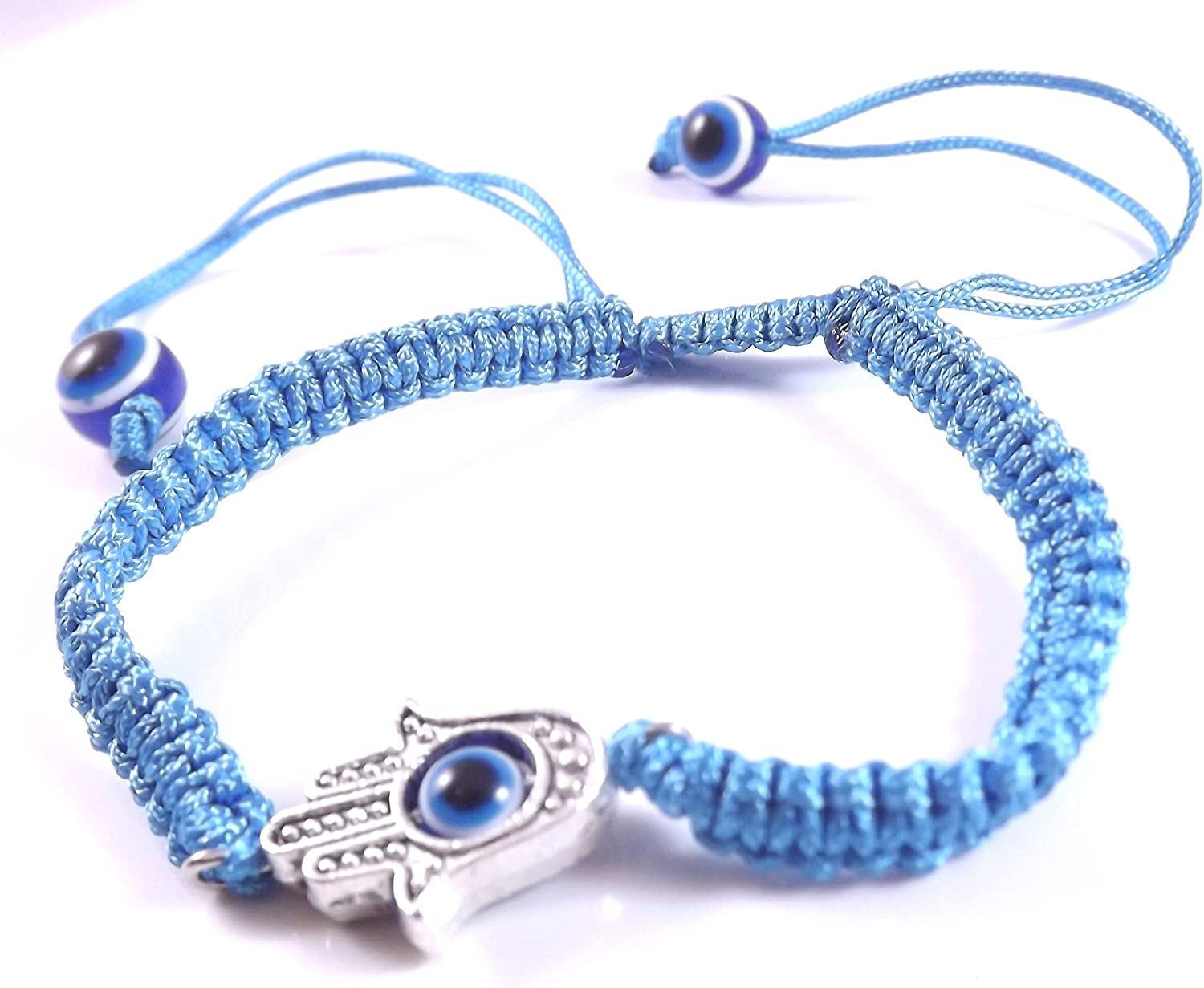 lot 5 LARGE Hamsa Evil Eye Blue STRING Kabbalah Bracelets Lucky Charm Jewelry