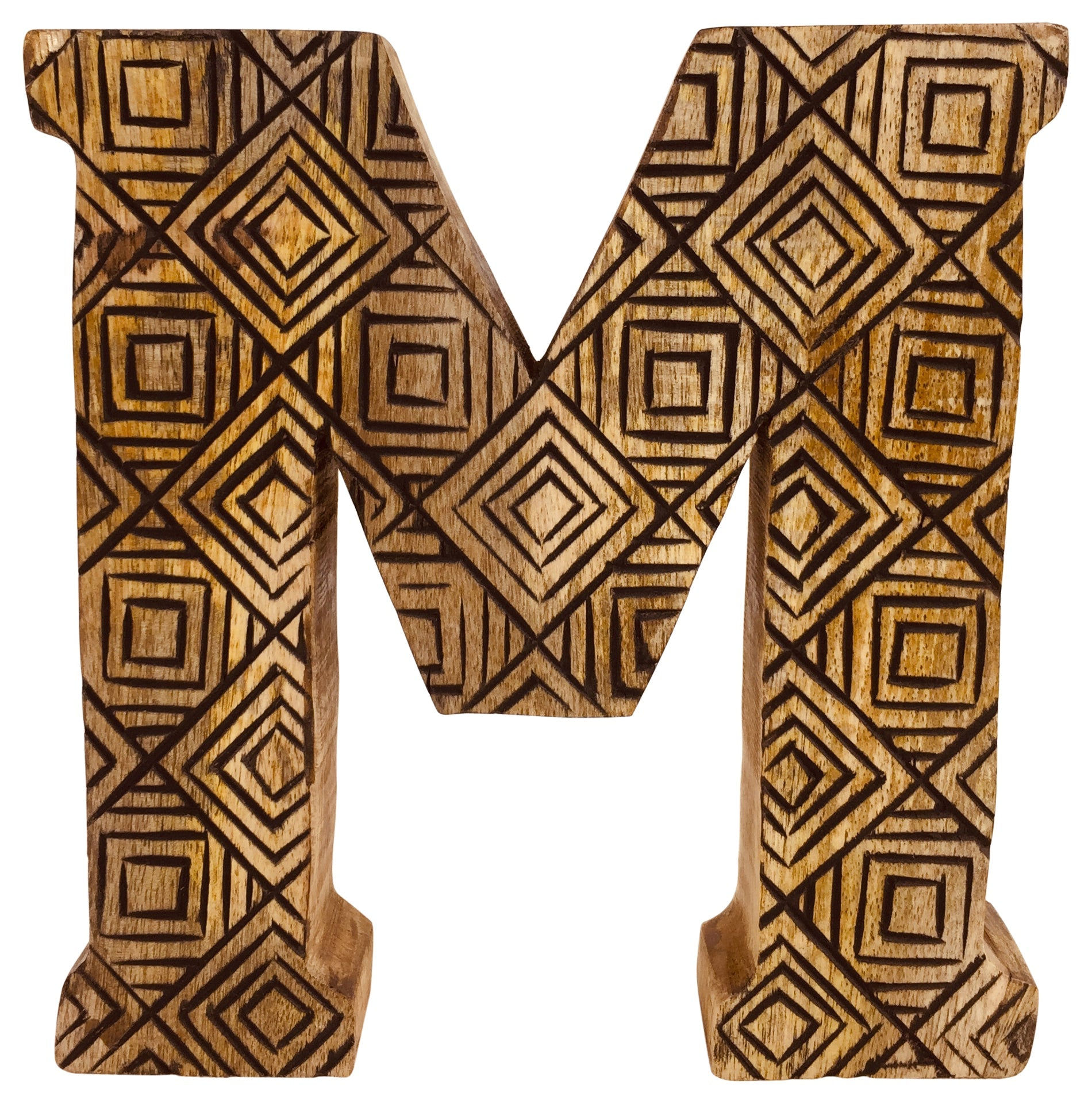 Hand Carved Wooden Geometric Letter M Shipping furniture UK