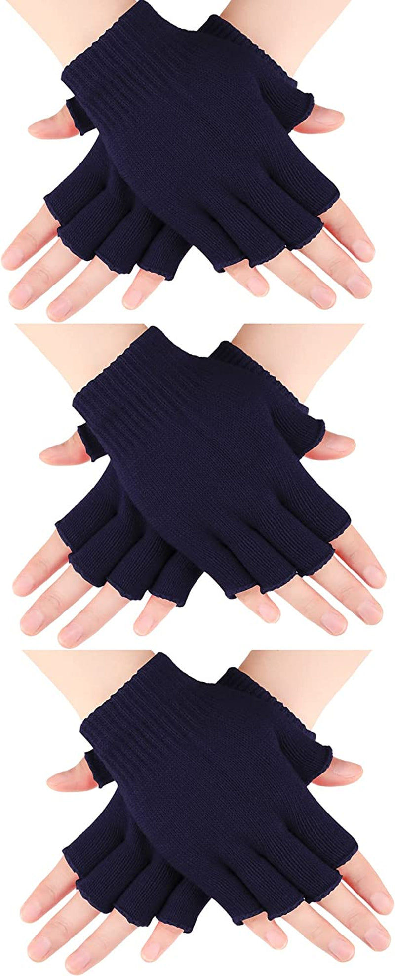Thumbnail: 3 Pairs Half Finger Gloves Winter Fingerless Gloves Knit Gloves for Men Women