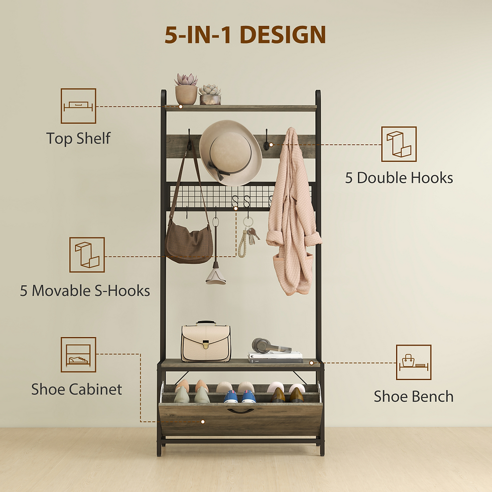 Thumbnail: Industrial Hall Tree Coat Rack Stand with Shoe Cabinet Grey