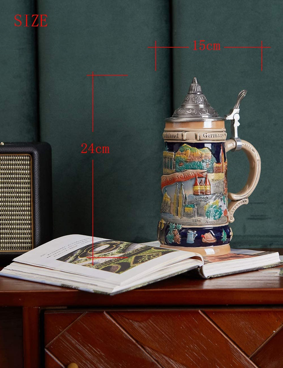 Thumbnail: German Landmarks Stein Mug: Stanley Viking Tankard with Pewter Lid