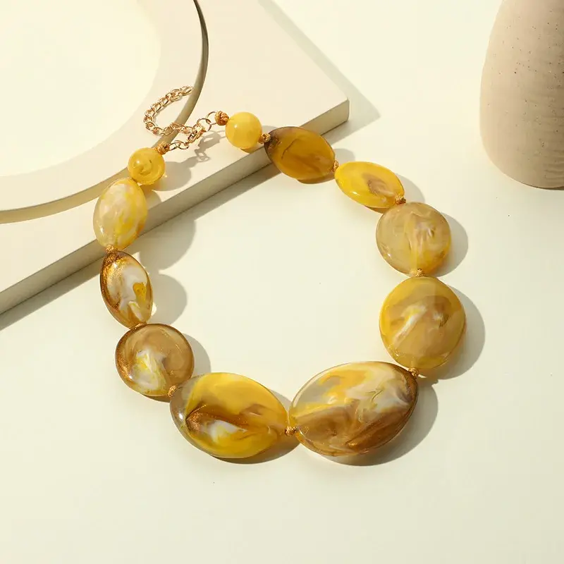 Thumbnail: Vintage Resin Beads Necklace for Women Bohemian Beaded Choker Fashion Jewellery