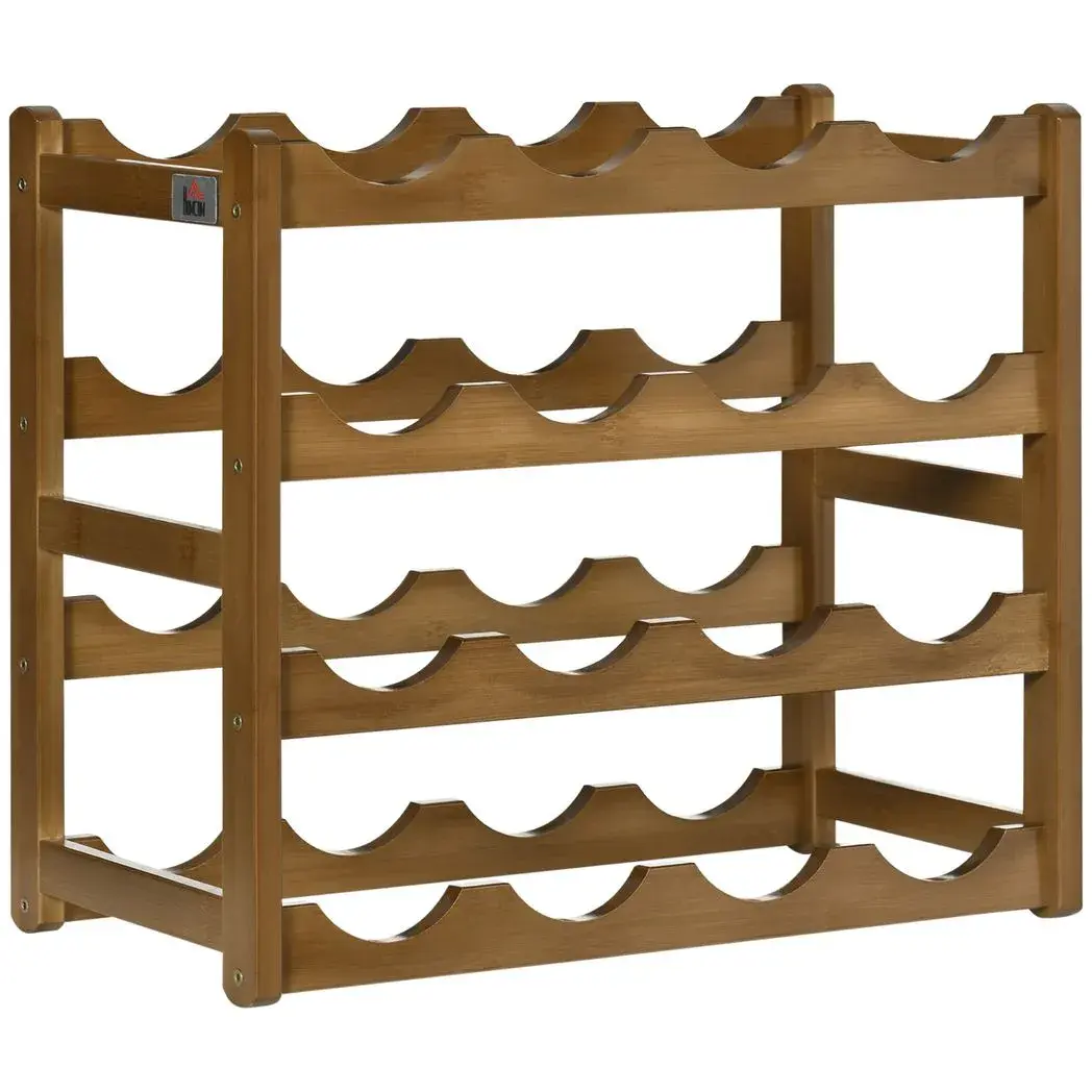 Bamboo Wine Rack 16 Bottles, 4-tier Display Storage Shelves for Countertop