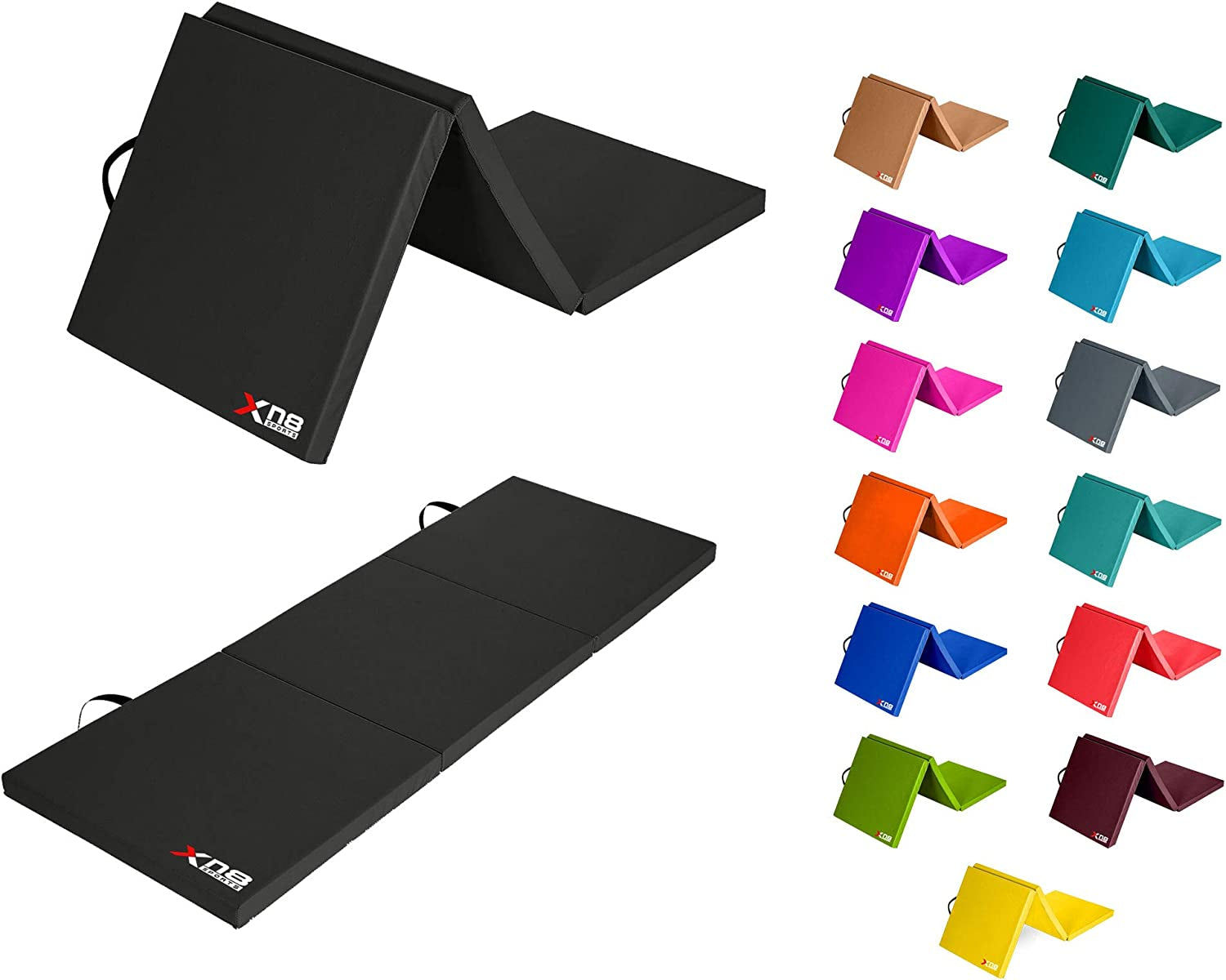 Xn8 Tri-Fold Gymnastics Mat with Carrying Handles Non Slip PU Leather Soft 6cm