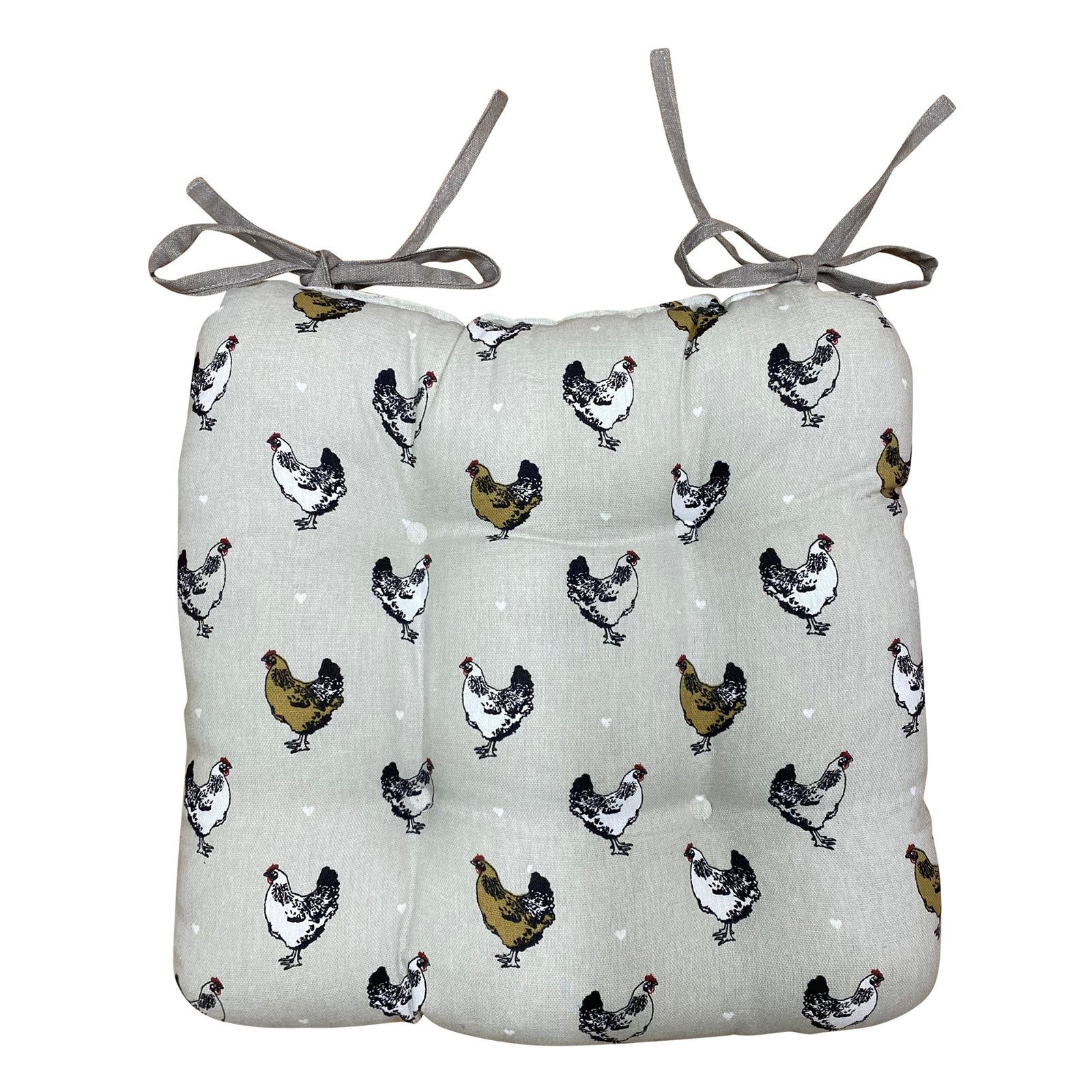 Padded Seat Pad With Ties With A Chicken Print Design Shipping furniture UK