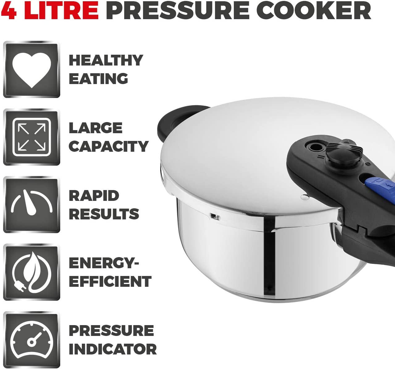 T920004S4L Express Pressure Cooker with Bakelite Lid Lock System, Visual Pressur