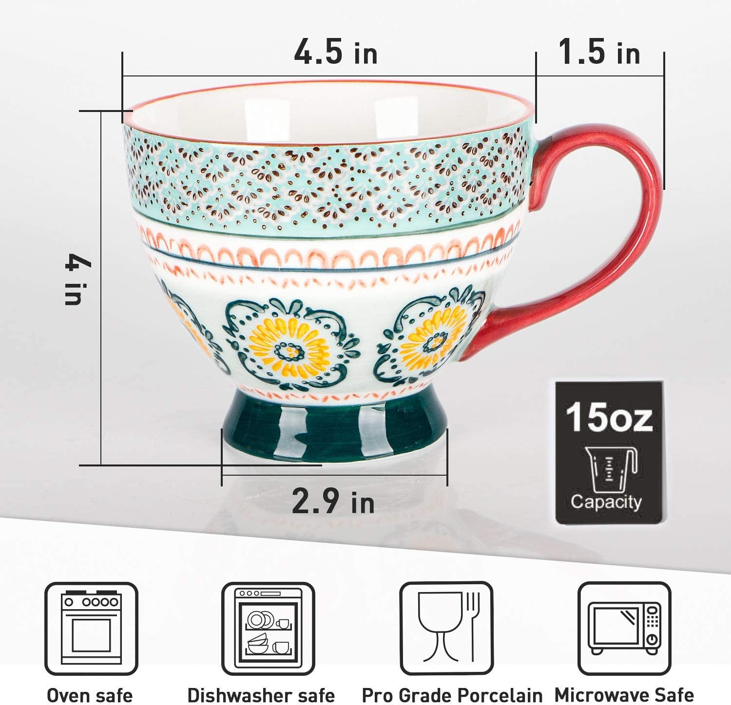 Large Coffee Mugs Sets of 4, Coffee Cups Set for Tea Milk Latte Cappuccino Cerea