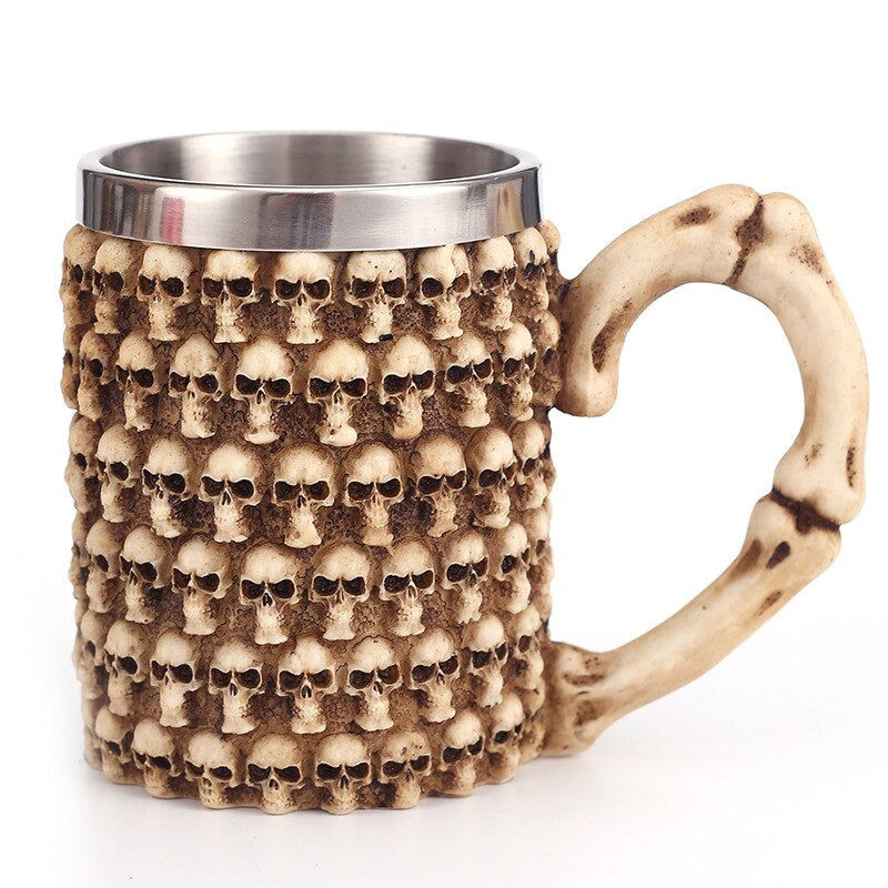 Thumbnail: Creative 3D Skull Beer Mug Resin Stainless Steel Double Layer Coffee Mug Funny M