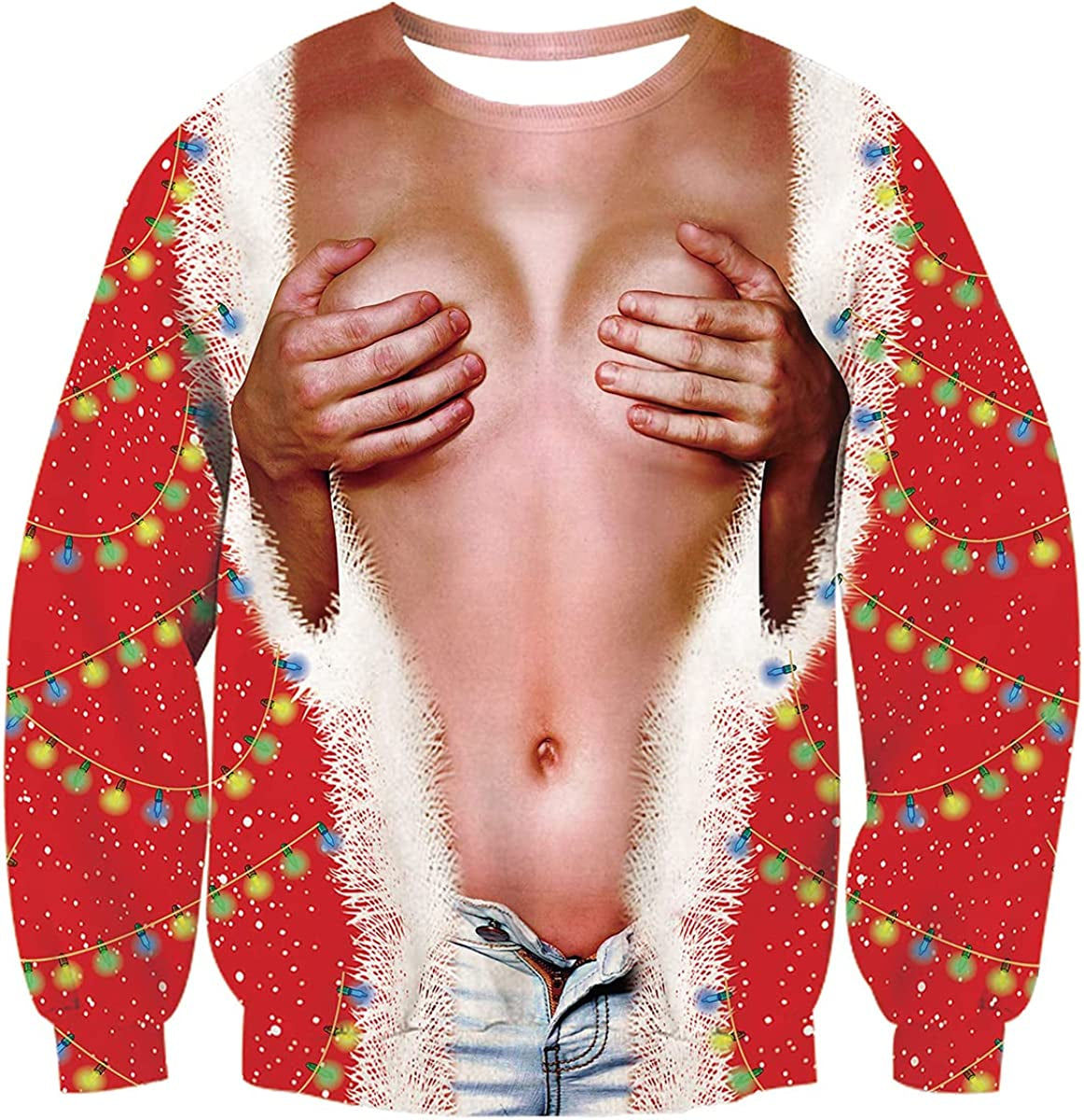 Unsiex Ugly Christmas Pullover Sweatshirts 3D Print Novelty Xmas Elf Long Sleeve