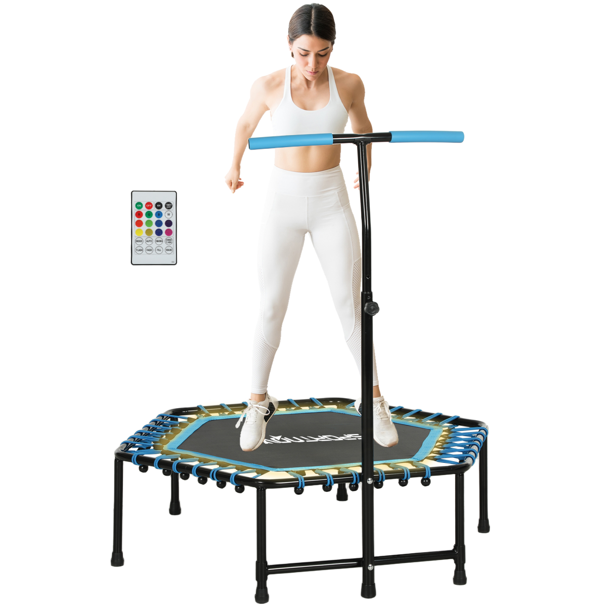 45 Inch Fitness Trampoline with Adjustable Handle & LED Lights