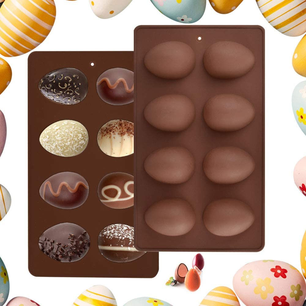 EMAGEREN 2Pcs Easter Eggs Silicone Mold 8-Cavity Egg Shape Cake Mould Non Stick