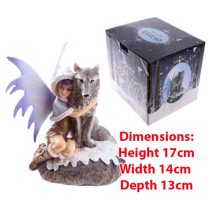 Novelty Mystic Realms Fairy Figurine with Wolf Companion Gift