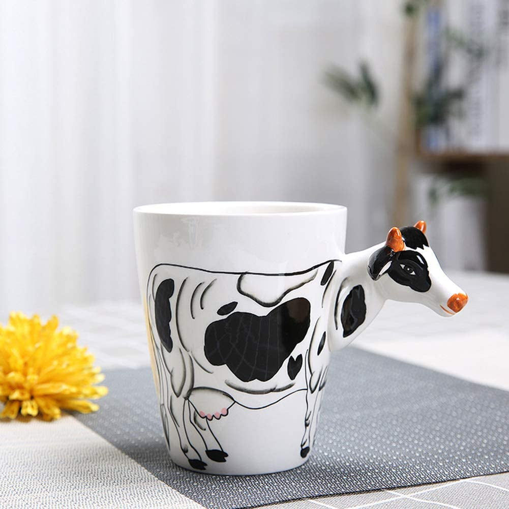 3D Pure Hand-Painted Cute Animal Ceramic Coffee Mug Coffee Cup (Cow)