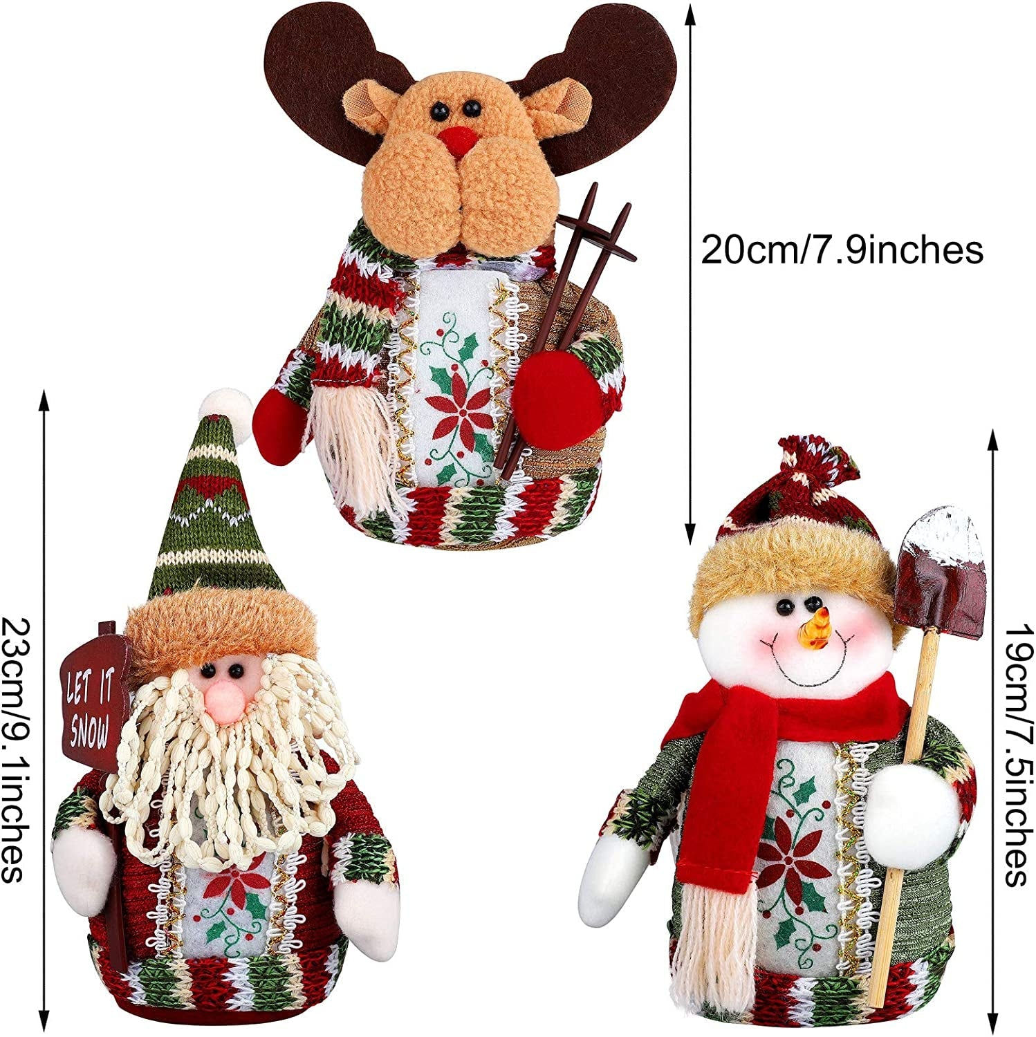 3 Pack Christmas Sitting Santa Snowman Reindeer Table Decorations Table Holiday