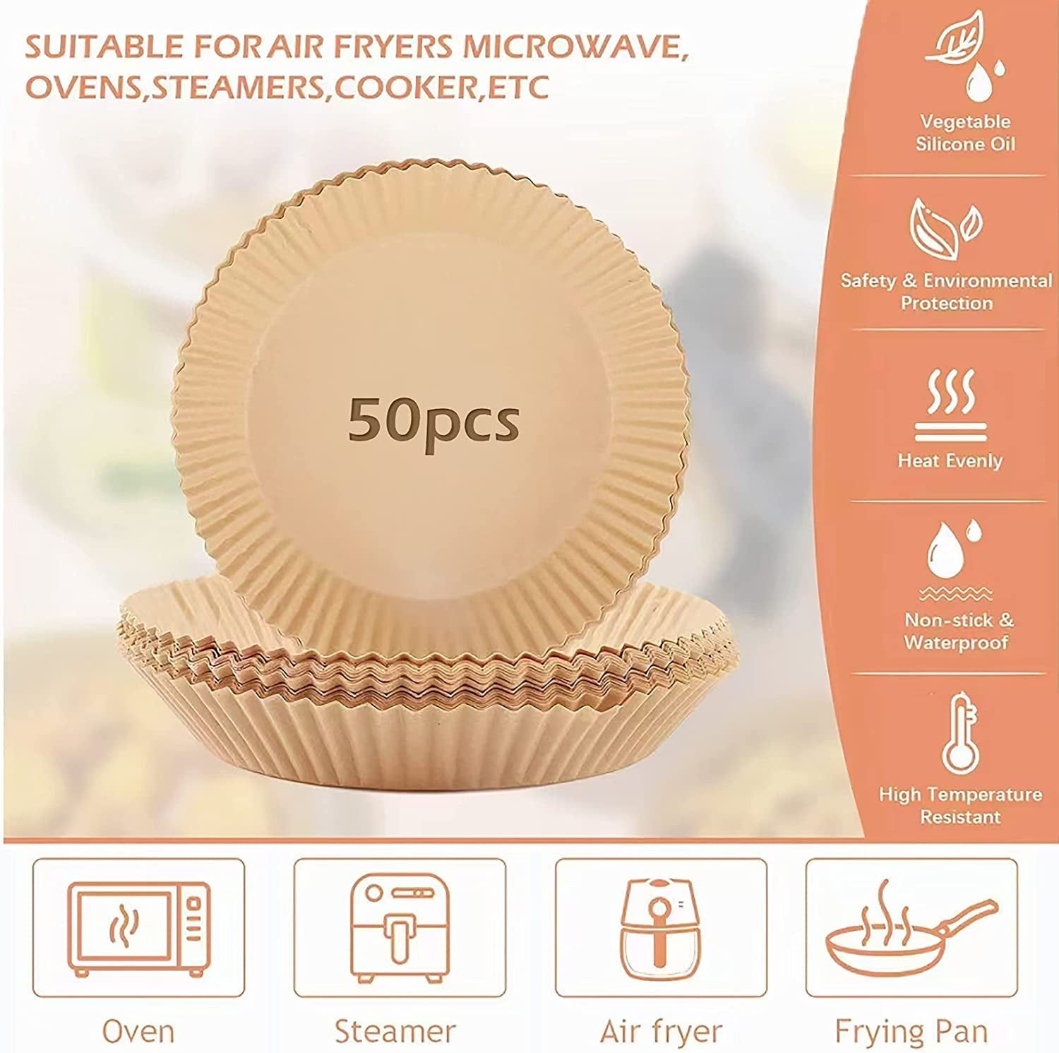 Air Fryer Liners Disposable 50 Pcs Non-Stick Paper Liners with Silicone