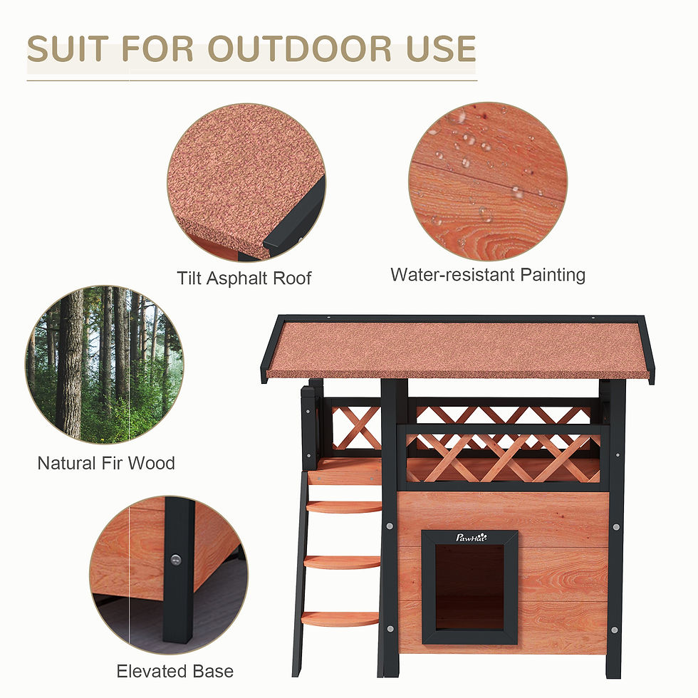 Thumbnail: Outdoor Cat House with Balcony Stairs Roof, Brown