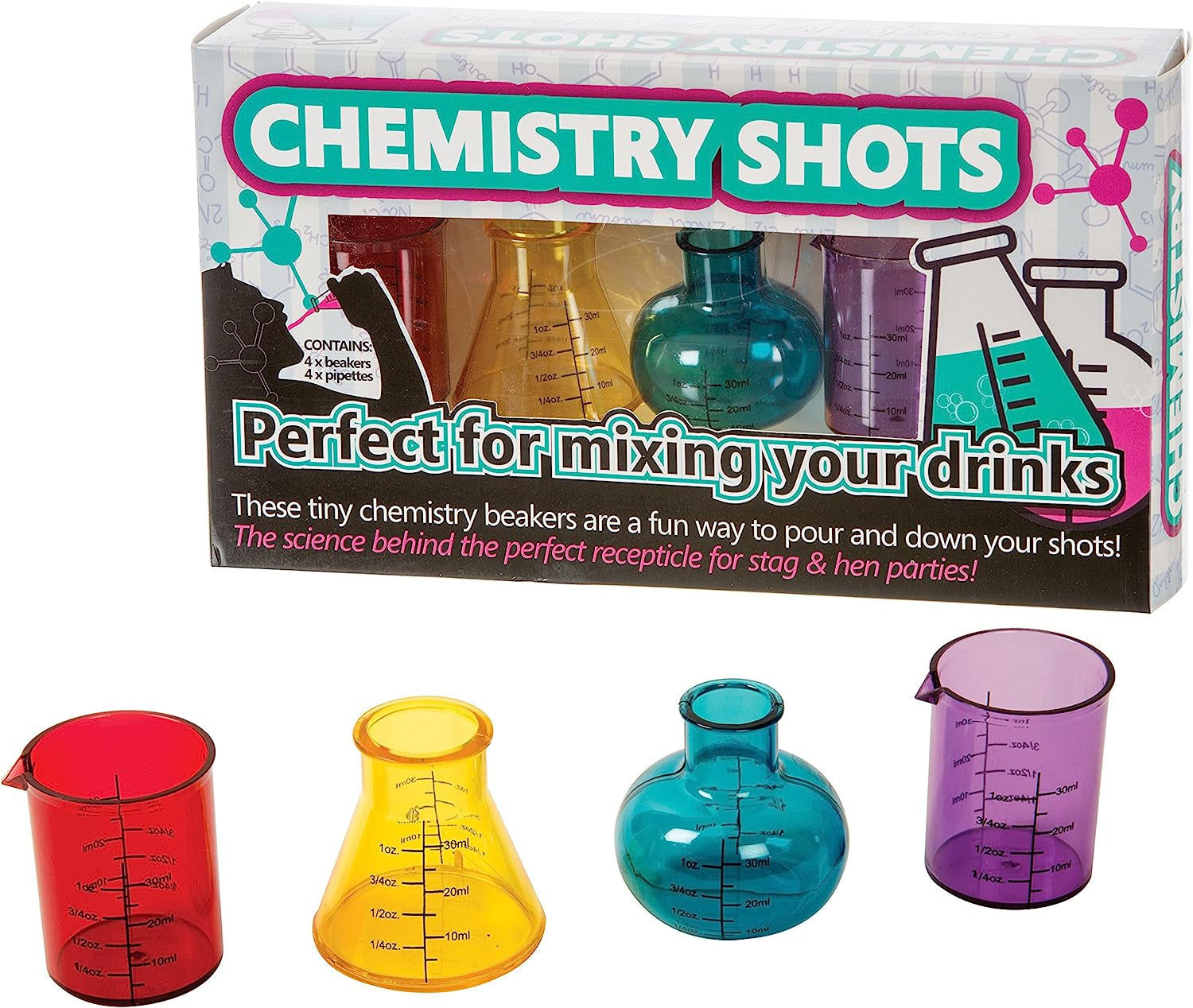 Plastic Glasses Chemistry Shots, Multi-Colour, 4 Count (Pack of 1)