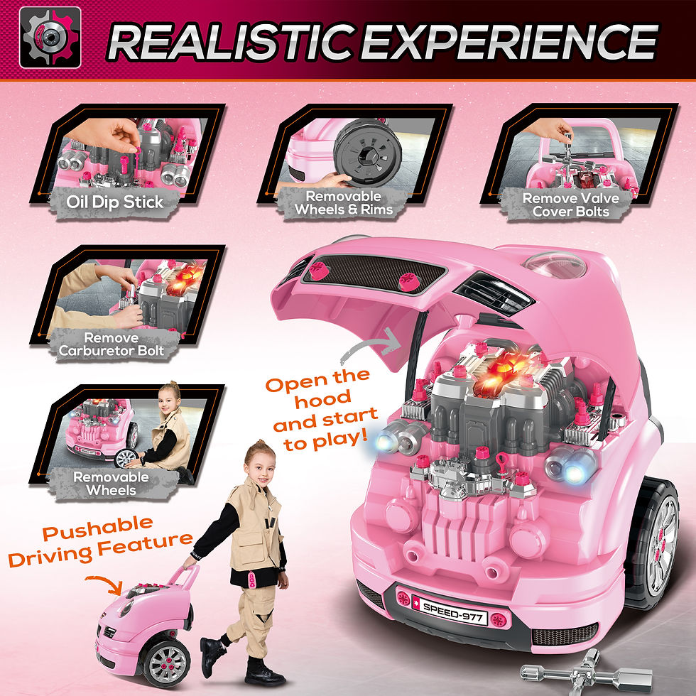 Thumbnail: Kids Truck Engine Toy Set w/ Horn Light Car Key Age 3-5 Years, Pink