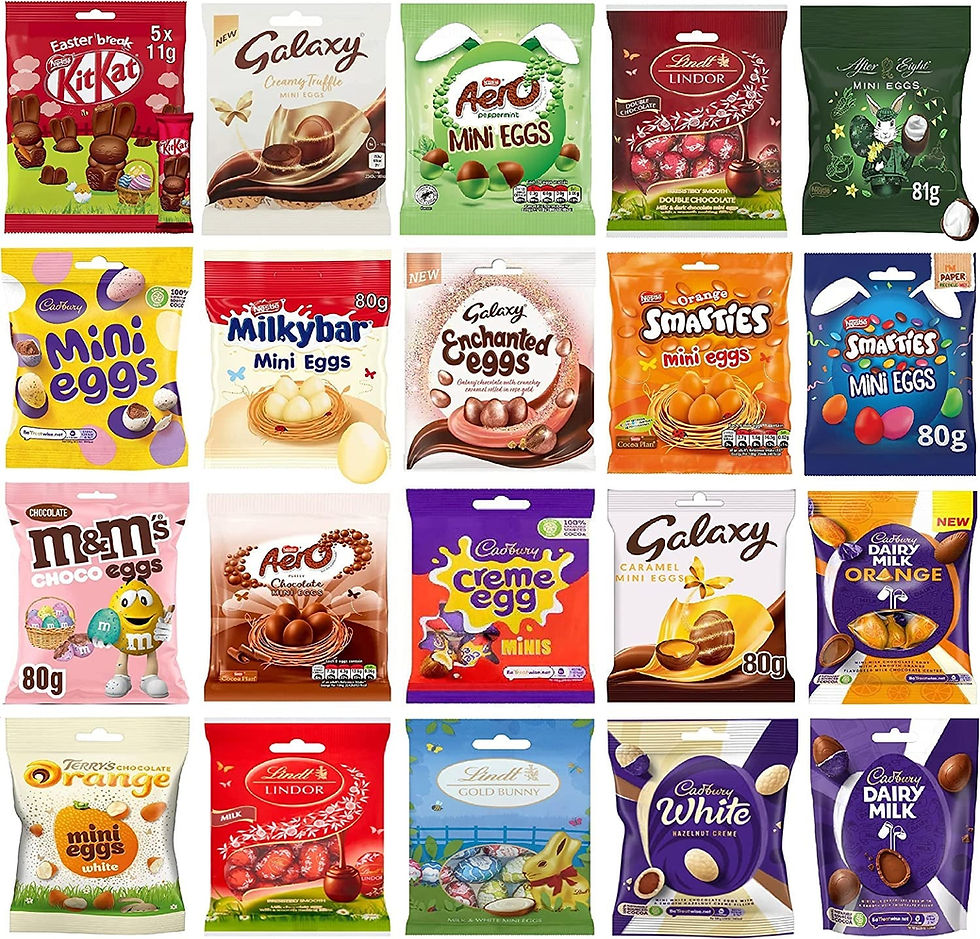 Thumbnail: Easter Chocolate Mini Eggs Bulk - Randomly Selected Pack of 6 x (72g-81g) Assort