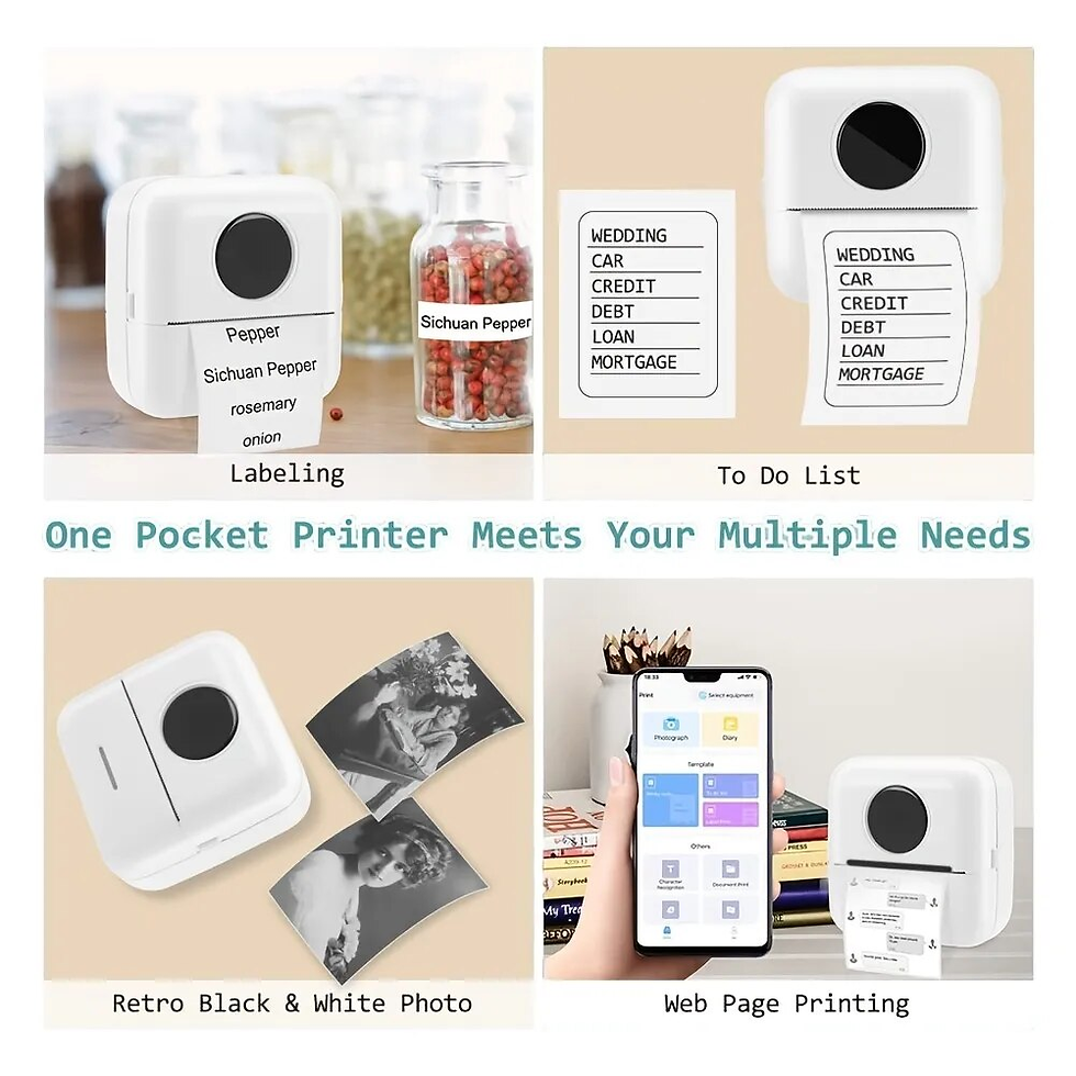 Thumbnail: Portable Wireless BT Thermal Printer with 1 Rolls Printing Paper 1200Mah Battery