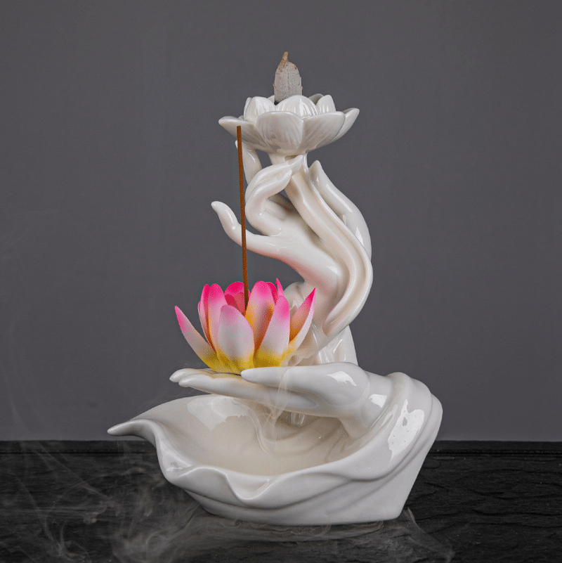 Thumbnail: Backflow Incense Burner – Buddha Hand Lotus LED Decor