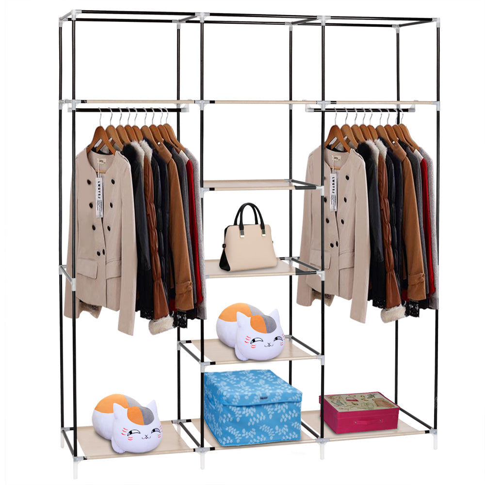 Double Rod Portable Wardrobe Closet - 69 Non-Woven Fabric Storage Organizer