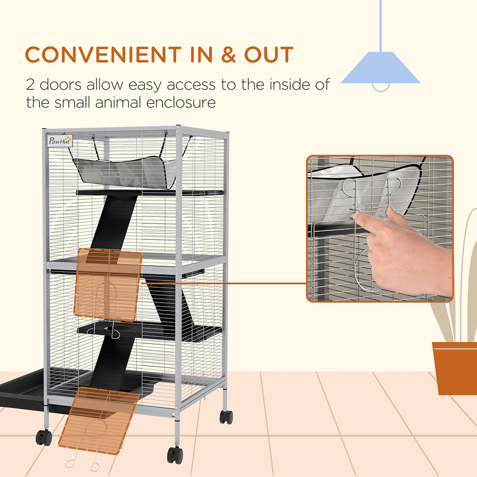 Thumbnail: Rolling Small Animal Cage for Chinchillas and Ferrets with Ramp, Grey
