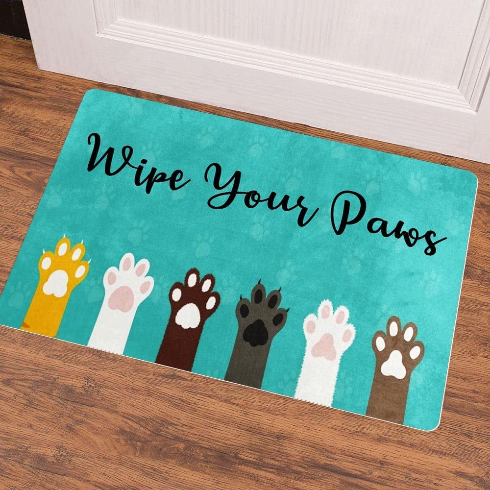 Whimsical Cartoon Cat Paws Kitten Welcome Mat for Cat Lovers