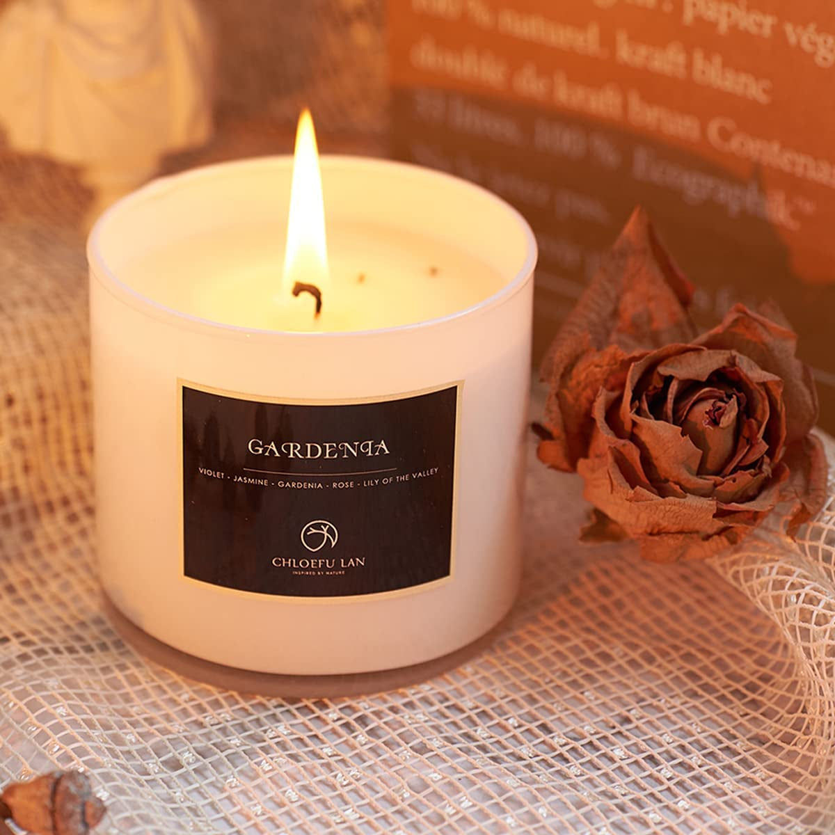 White Gardenia Scented Candle for Men & Women, Highly Scented, 200g|45 Hour Long